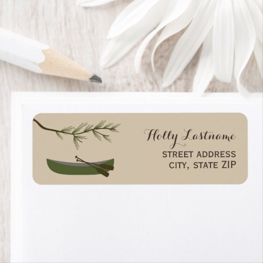 Green Canoe + Evergreen Branch Address Label (Insitu)