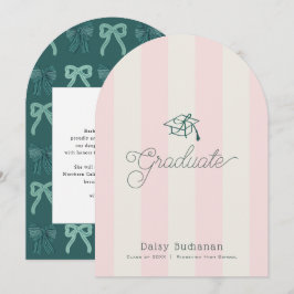 Green Cap Pink Stripes Bow Graduation Announcement Einladung