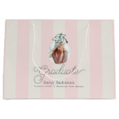 Green Cap Pink Stripes Bow Photo Graduation Große Geschenktüte (Vorderseite)