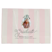 Green Cap Pink Stripes Bow Photo Graduation Große Geschenktüte (Rückseite)