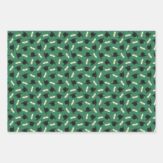 Green Caps Diplomas Mixed Graduation Patterns Geschenkpapier Set (Vorderseite)