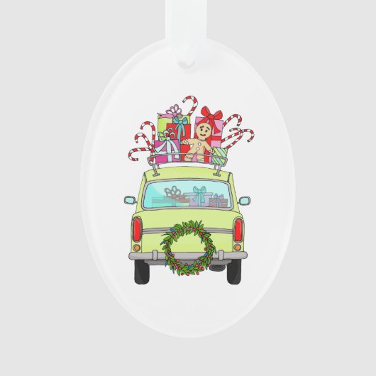Green Car mit Weihnachtsgeschenken Ornament (Vorderseite)