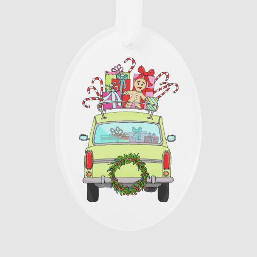 Green Car mit Weihnachtsgeschenken Ornament (Rückseite)