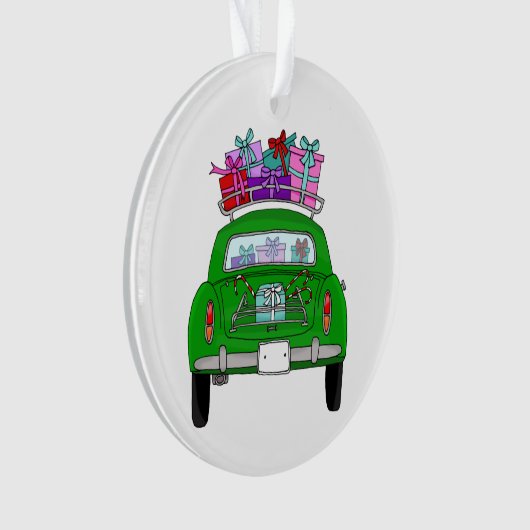 Green Car mit Weihnachtsgeschenken Ornament (Vorderseite)