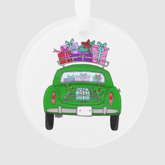 Green Car mit Weihnachtsgeschenken Ornament (Rückseite)