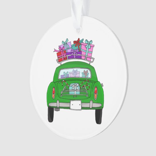 Green Car mit Weihnachtsgeschenken Ornament (Vorderseite)