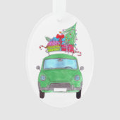 Green Car mit Weihnachtsgeschenken Wasserfarbe Ornament (Vorderseite)