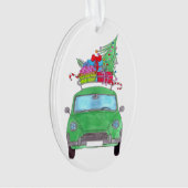 Green Car mit Weihnachtsgeschenken Wasserfarbe Ornament (Vorderseite)