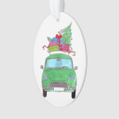 Green Car mit Weihnachtsgeschenken Wasserfarbe Ornament (Vorderseite)