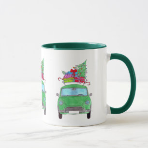 Green Car mit Weihnachtsgeschenken Wasserfarbe Tasse