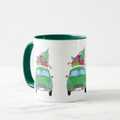 Green Car mit Weihnachtsgeschenken Wasserfarbe Tasse (Vorderseite Links)