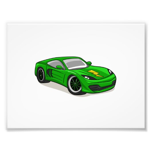 Green Car Racing Cartoon - Wählen Sie Hintergrund- Fotodruck (Vorne)