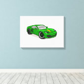 Green Car Racing Cartoon - Wählen Sie Hintergrund- Leinwanddruck (Insitu (Holzboden))