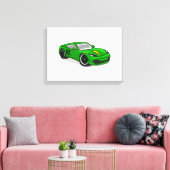Green Car Racing Cartoon - Wählen Sie Hintergrund- Leinwanddruck (Insitu (Wohnzimmer))
