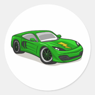 Green Car Racing Cartoon - Wählen Sie Hintergrund- Runder Aufkleber