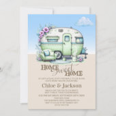 Green Caravan Funny Housewarming Party Einladung (Vorderseite)