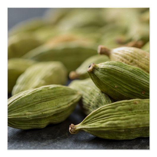 Green Cardamom Pods Macro Zoom Aromatic Spice Text Poster (Vorderseite)
