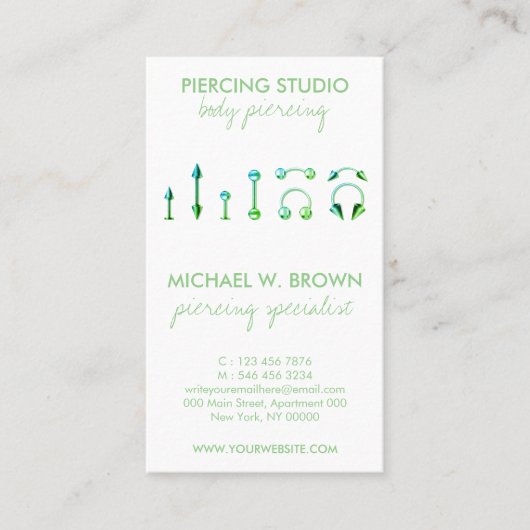 Green Care Card für Körperschmuck-Piercing Visitenkarte (Vorderseite)