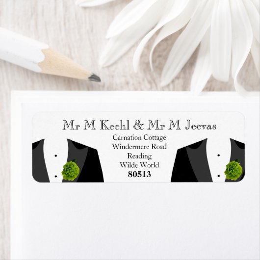 Green Carnation Return Labels für Gay Grooms (Insitu)