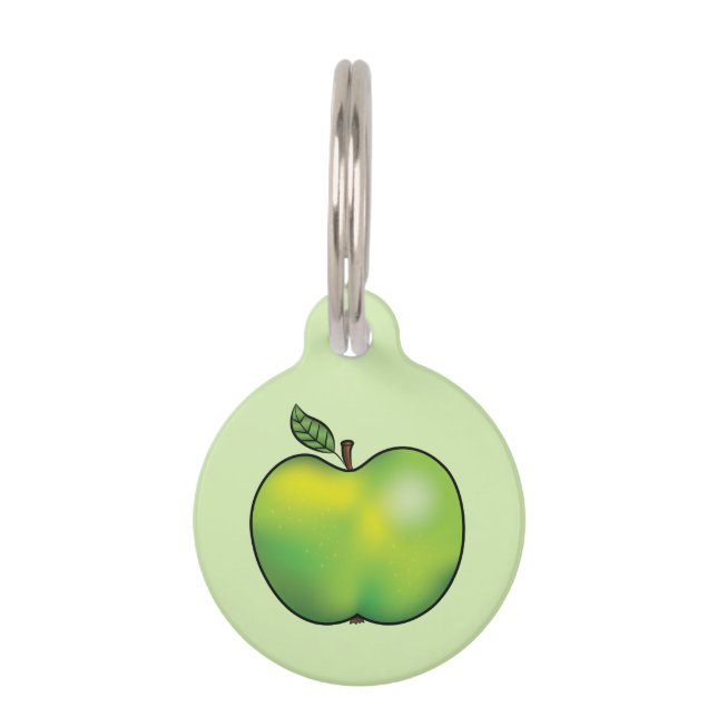 Green Cartoon Apple Illustration & Pet's Info Haustiermarke (Vorderseite)
