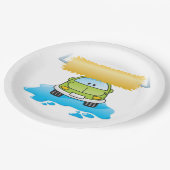 Green Cartoon Car Wash Happy Little Car Pappteller (Schrägansicht)