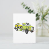Green Cartoon Flatbed Tow Truck Postkarte (Stehend Vorderseite)