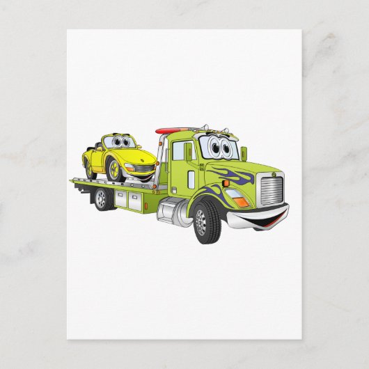 Green Cartoon Flatbed Tow Truck Postkarte (Vorderseite)