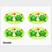 Green Cartoon Frogs Niedlich Rote Liebe Herz Ovaler Aufkleber (Blatt)