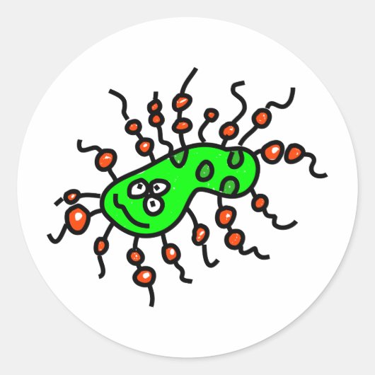 Green Cartoon Germ Runder Aufkleber (Vorderseite)