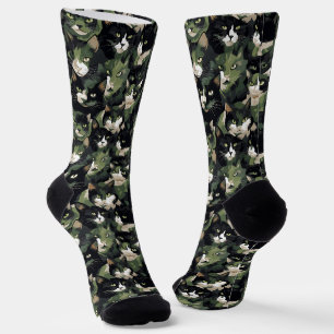 Green Cat Camouflage Socken