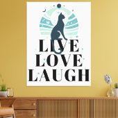 Green Cat Moon and Stars Live Liebe Laugh Positiv Leinwanddruck (Insitu (Wohnzimmer))