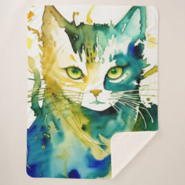 Green Cat Sherpa Blanket Sherpadecke