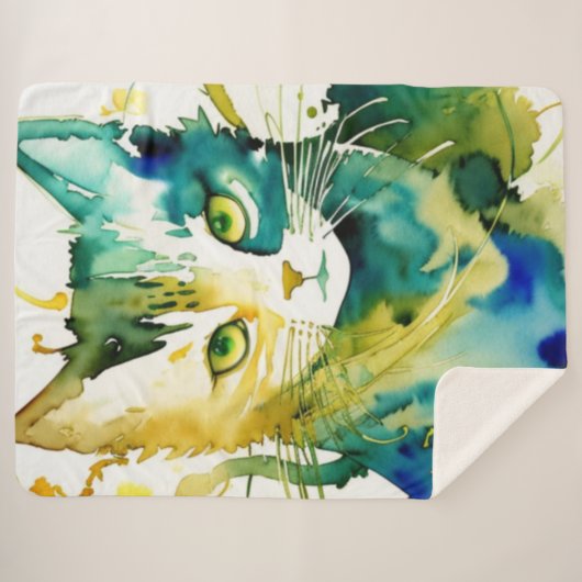 Green Cat Sherpa Blanket Sherpadecke (Vorderseite (Horizontal))