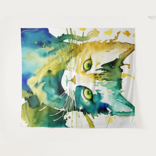 Green Cat Tapestry Wandteppich (Vorderseite (Horizontal))