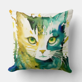 Green Cat Throw Kissen
