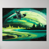 Green Cat Weiße Planet Wormhole Poster Print Art (Vorne)