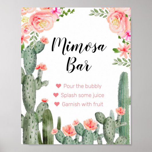 Green Catcus Wasserfarbe Mimosa Bar Sign Poster (Vorne)
