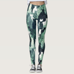 Green Cats Camouflage Muster Leggings