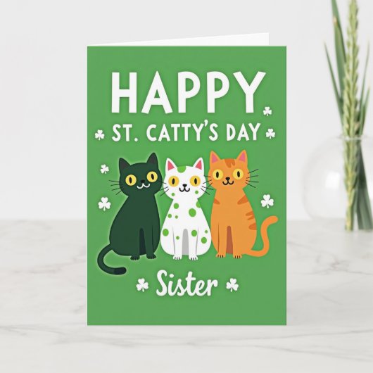 Green Cats Shamrocks Sister Card Karte (Vorderseite)