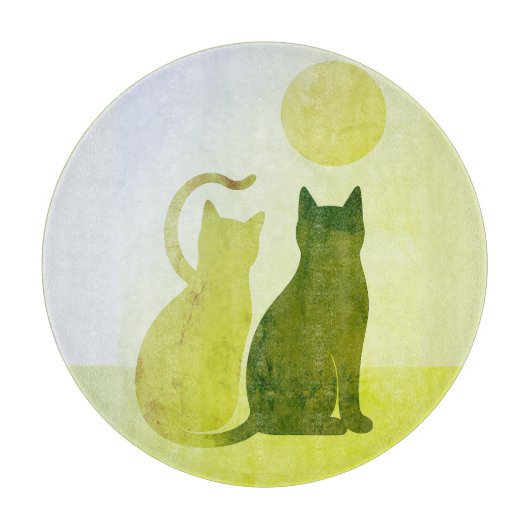 Green Cats Sunset Wüste Round Cutting Board Schneidebrett (Vorderseite)
