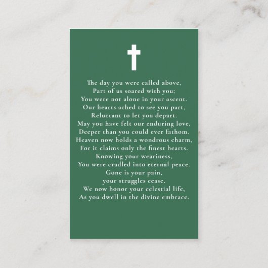 Green Celestial Beerdigung Gedenkstätte Gebet Foto Visitenkarte (Rückseite)