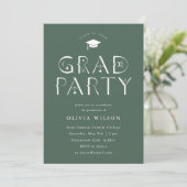Green Celestial Typografy Grad Party Einladung (Stehend Vorderseite)