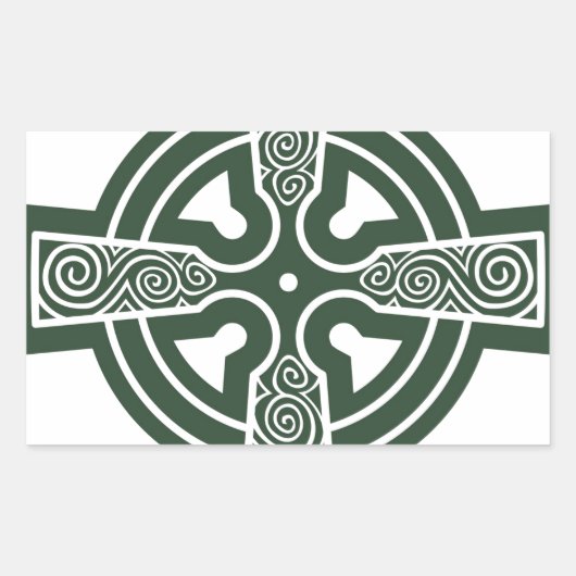 Green Celtic Cross mit Triskele Gravur Rechteckiger Aufkleber (Vorderseite)