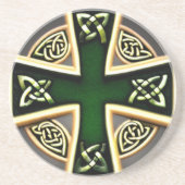 Green Celtic Cross Sandstone Untersetzer (Vorne)