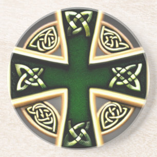 Green Celtic Cross Sandstone Untersetzer