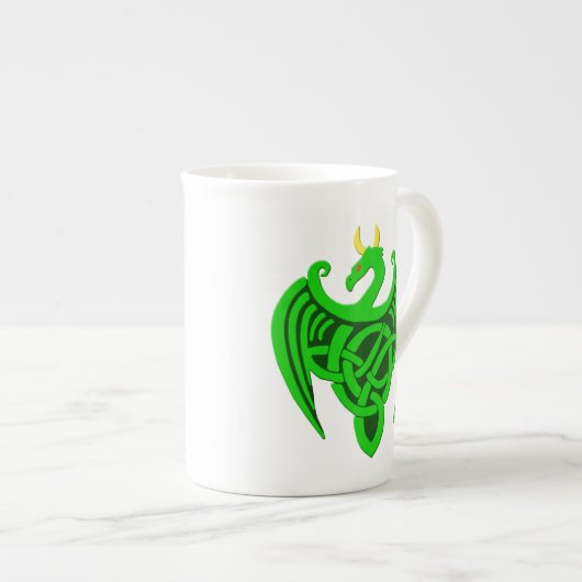 Green Celtic Dragon Bone China Tasse (Vorderseite Rechts)