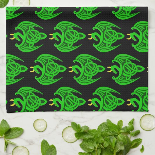 Green Celtic Dragon Kitchtuch Geschirrtuch (Gefaltet)