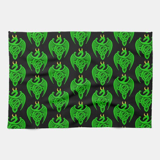 Green Celtic Dragon Kitchtuch Geschirrtuch (Horizontal)