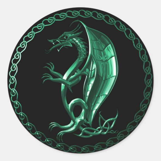 Green Celtic Dragon Runder Aufkleber (Vorderseite)