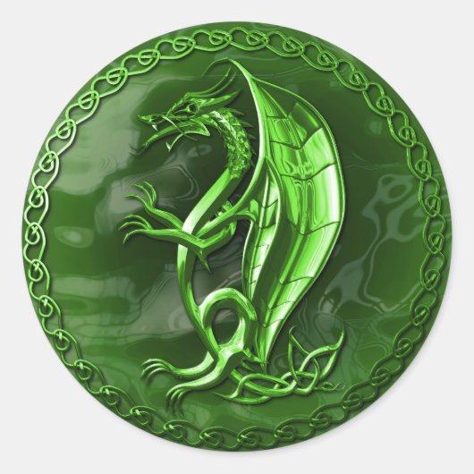 Green Celtic Dragon Runder Aufkleber (Vorderseite)